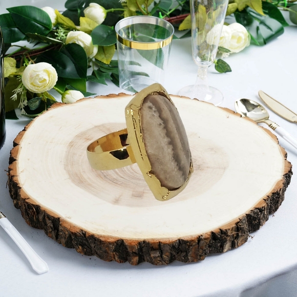 .Gold Tone Adjustable Ring with Jasper Stone - Picture 2 of 5